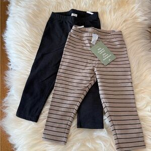 Kids Striped and Solid Leggings Set - Black and Tan